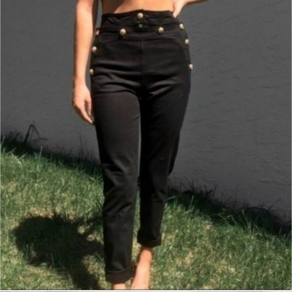 Torn by Ronny Kobo Sailor High Waisted Black Pants Button Flap Front Size 29